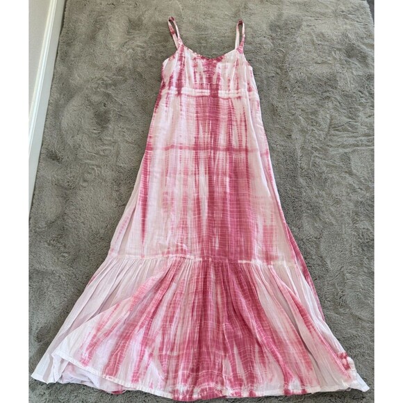 J. Jill Women's Tie-Dye Maxi Dress Size 4 Pink White Crinkle Boho Summer Sundres - Picture 1 of 8